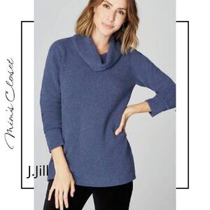 J. Jill Soft & Cozy Cotton-Blend Cowl-Neck Sweater Twilight Blue L